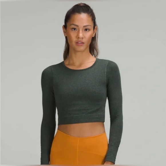 lululemon athletica Tops - Lululemon Ebb To Street Long Sleeve Crop, Smoked Spruce Sz 4